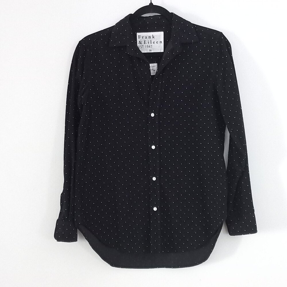 FRANK AND EILEEN "Frank" black micro corduroy shirt with polka dots